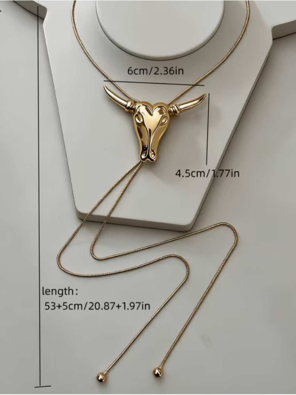 WESTERN Style Gold Bull Skull Lariat Pendant Necklace Bolo - Picture 2 of 5
